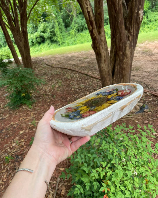 Wood and Resin Floral Bowl
