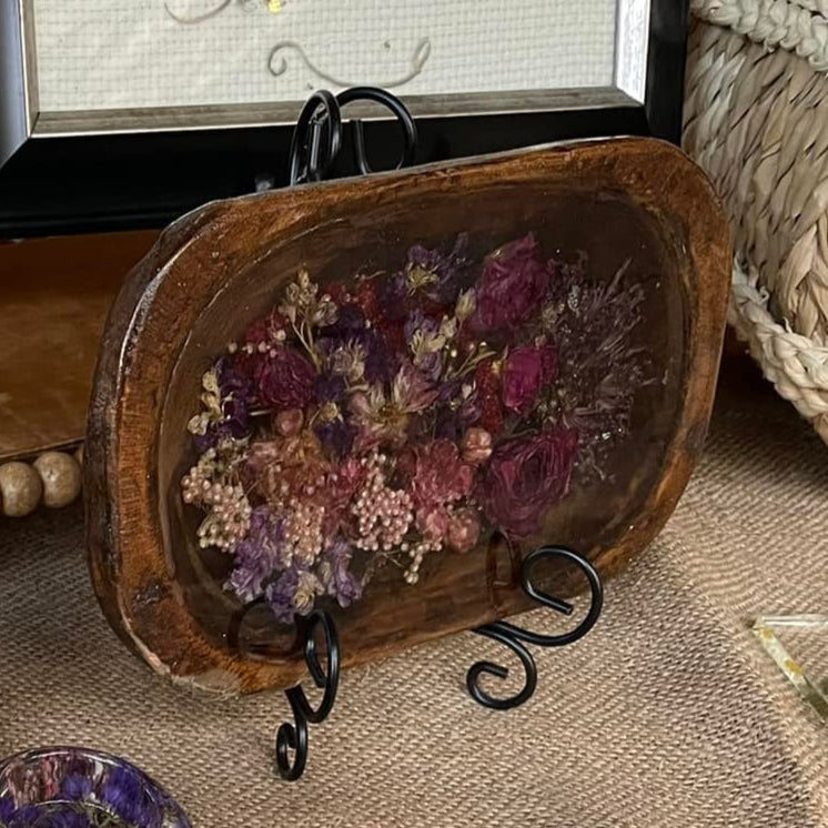 Wood and Resin Floral Bowl