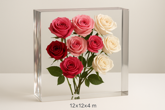 12x12x4 in floral resin block with roses bouquet