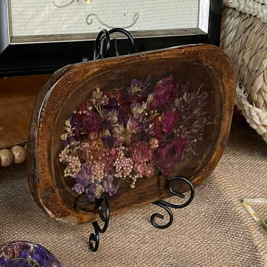 Wood and Resin Floral Bowl
