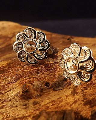 Silver filigree Earring Stud For 4mm Stone