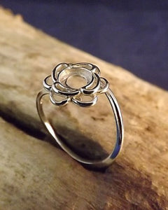 Silver Flower Adjustable Ring For 6mm Cabochon