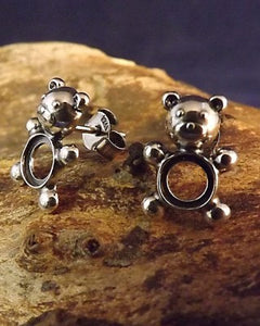 Silver Teddy Bear Stud Earrings To Fit 6mm Stone