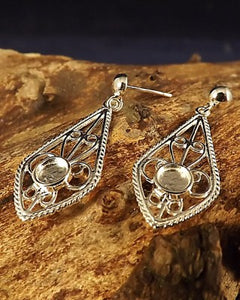 Silver Filigree Drop Earrings For Fitting 4mm Cabochon