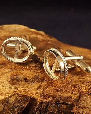 Rope Edge Silver Cufflinks Unset For 14x10 Stone